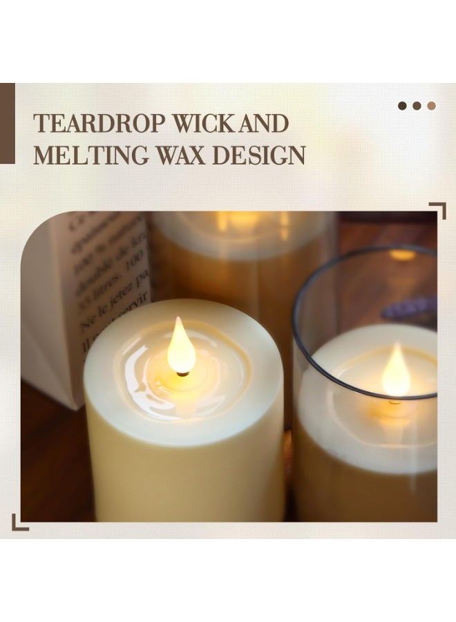 LYNLYN 3PCS Flameless LED Pillar Candles with Remote and Timer, Flickering Battery Operated Candles with Teardrop Wick and Melting Wax Design, Safe Acrylic/Glass Look Candles for Home and Holiday Decor - Image 2